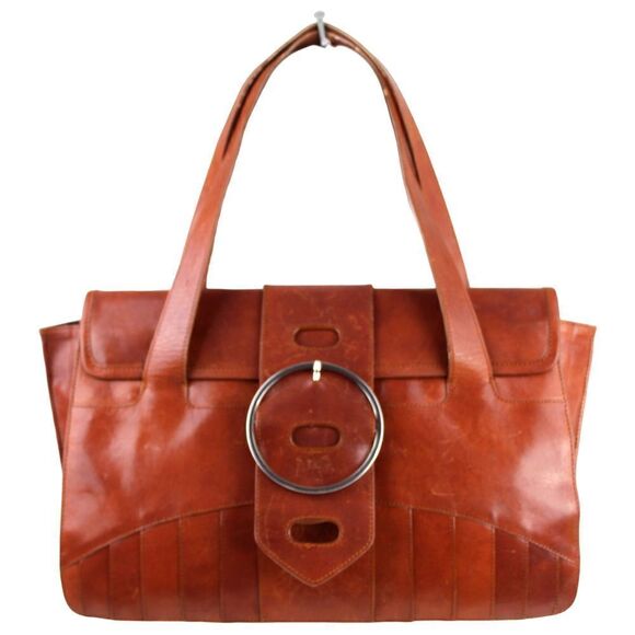 BCBGMAXAZRIA TAN BROWN GENUINE LEATHER FLAP TOTE SHOULDER BAG HANDBAG PURSE - Picture 1 of 14